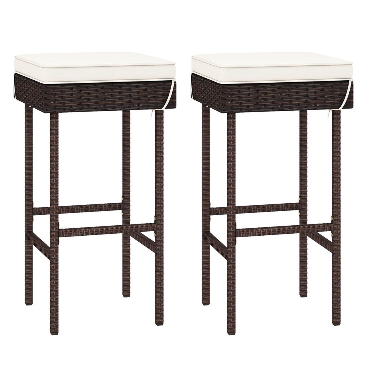 Costway Patio Rattan Barstools Set of 2/4 Outdoor Wicker Bar Height Chairs with Footrest